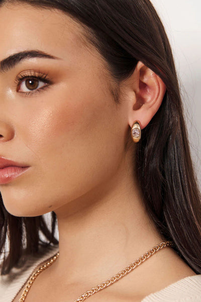 Jewel Front Mini Hoops - Crystal Gold