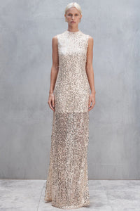 Jewel Sequin Gown - Salmon