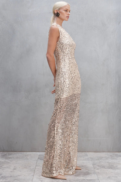 Jewel Sequin Gown - Salmon