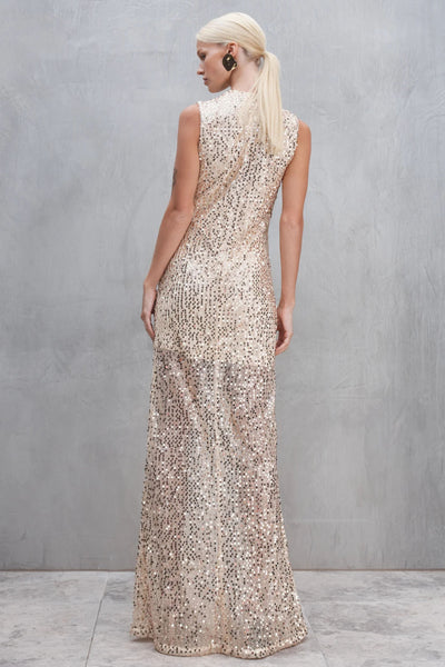 Jewel Sequin Gown - Salmon