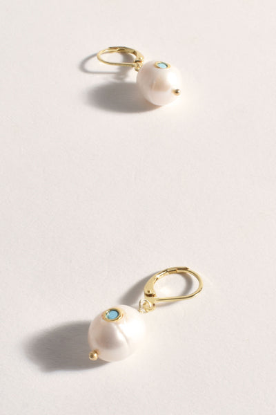 Jewel Set Freshwater Pearl Earrings - Turquoise