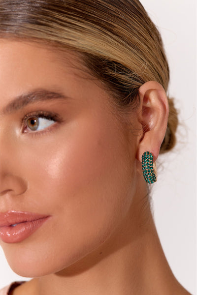 Jewelled Front Mini Hoops - Green Gold