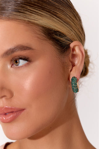 Jewelled Front Mini Hoops - Green Gold