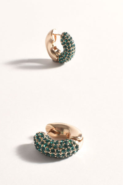 Jewelled Front Mini Hoops - Green Gold