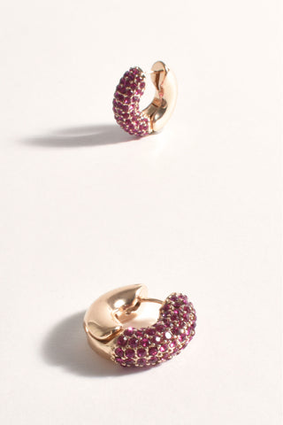 Jewelled Front Mini Hoops - Pink Gold