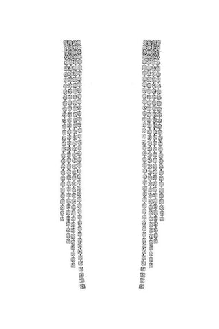 Joan Rhinestone Drop Earrings - Silver