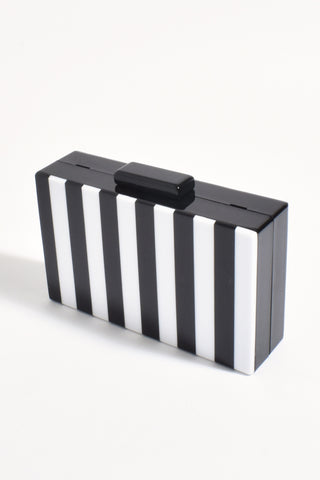 Jones Striped Resin Structured Clutch - Black White