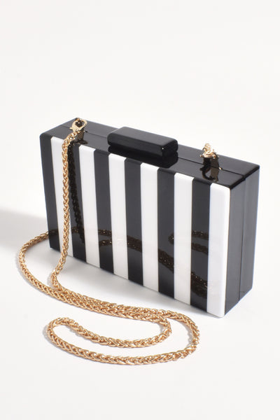 Jones Striped Resin Structured Clutch - Black White