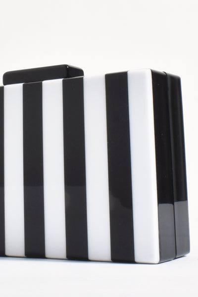 Jones Striped Resin Structured Clutch - Black White