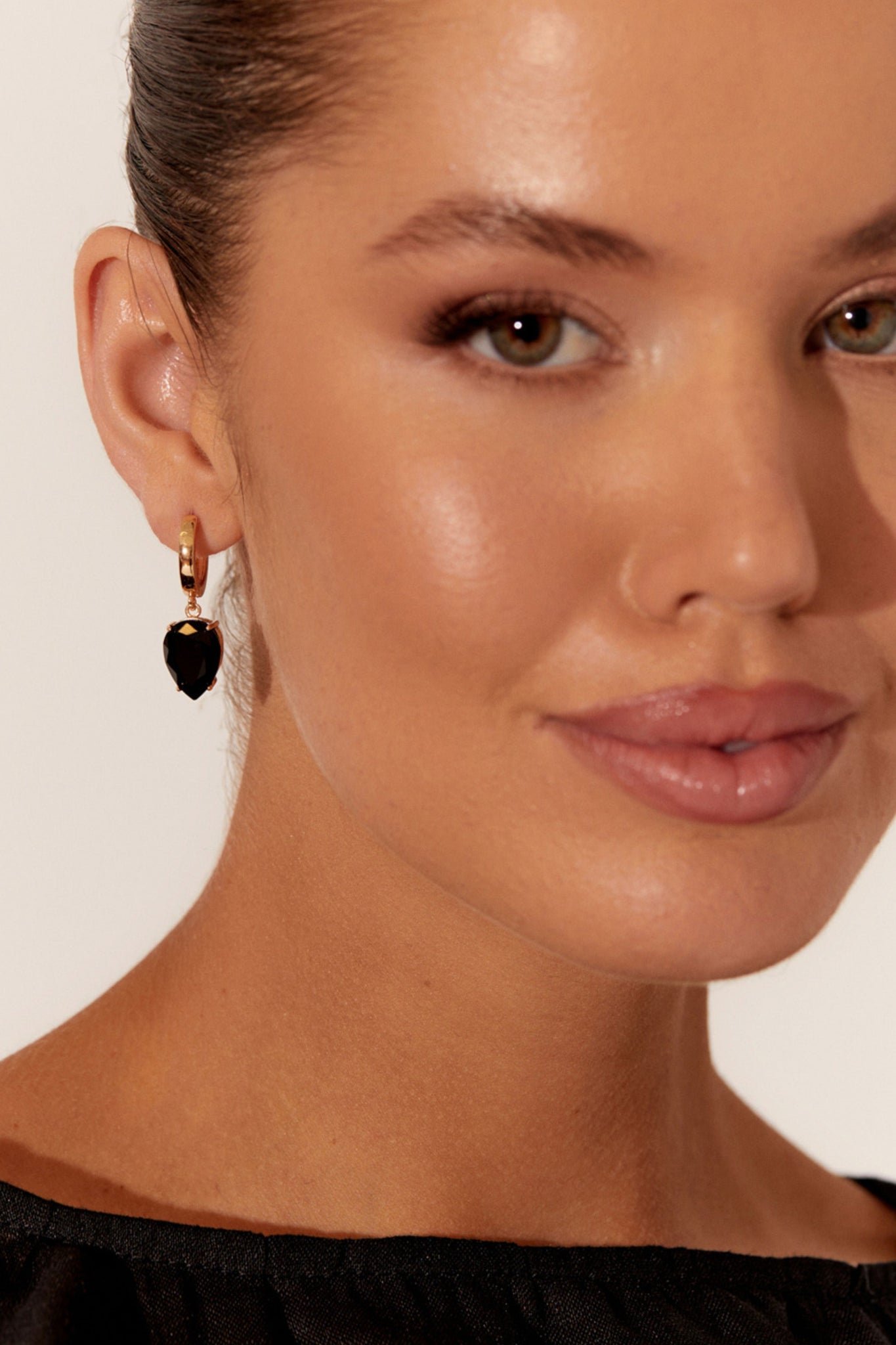 Jordan Teardrop Jewel Hoops - Black Gold