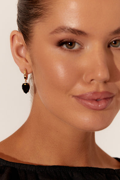 Jordan Teardrop Jewel Hoops - Black Gold