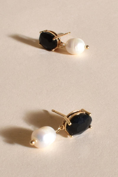 Julianna Jewel Top Pearl Drop Earrings - Black Cream