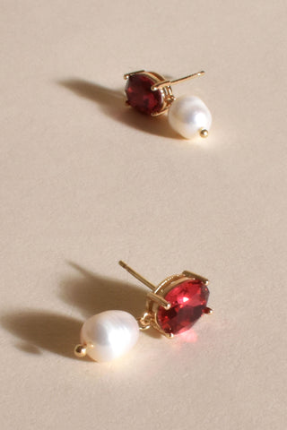 Julianna Jewel Top Pearl Drop Earrings - Hot Pink Cream