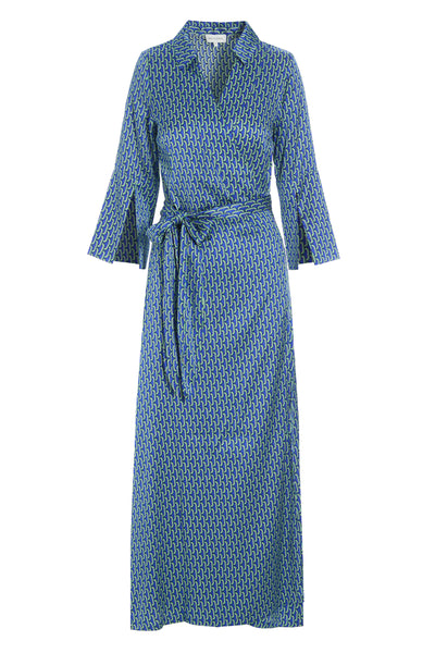 Juno Silk Wrap Dress - Yukon Sea SIZE M/10 ONLY