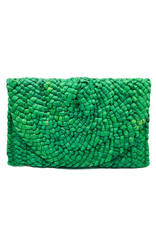 Kaia Rattan Envelope Clutch - Green