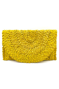 Kaia Rattan Envelope Clutch - Yellow