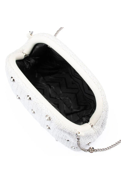 Kaia Studded Woven Clutch - White