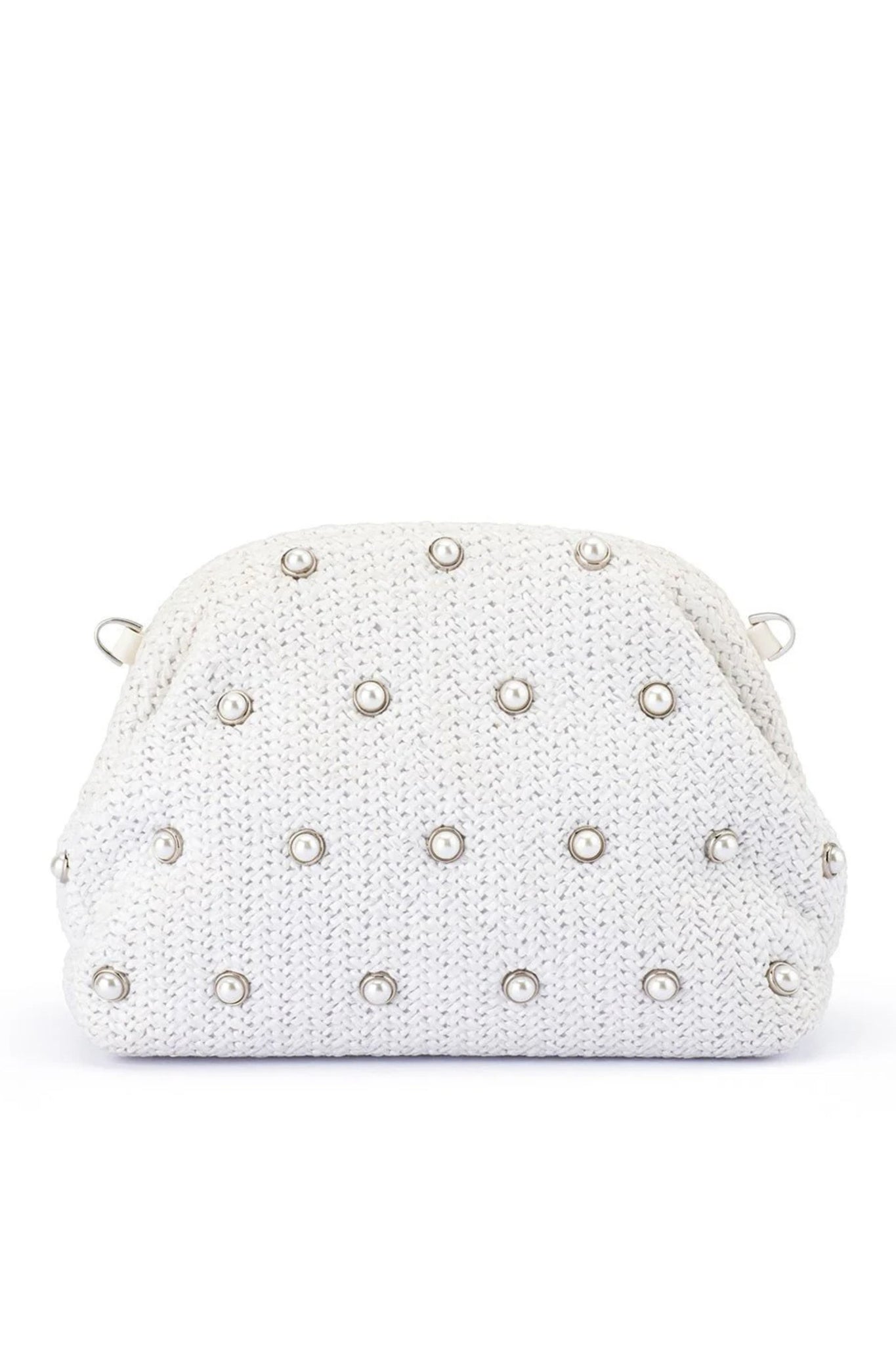 Kaia Studded Woven Clutch - White