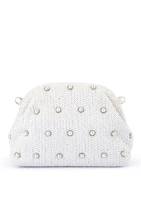 Kaia Studded Woven Clutch - White