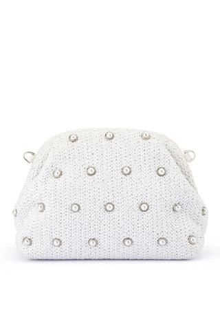 Kaia Studded Woven Clutch - White