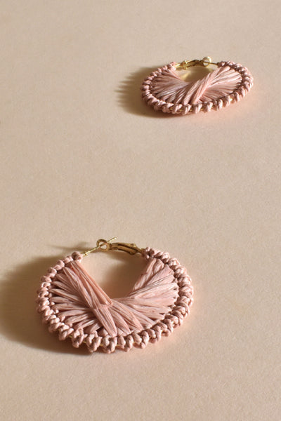 Keely Raffia Weave Hoops - Pale Pink