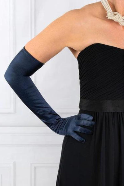 Kendall Above Elbow Satin Gloves - Navy