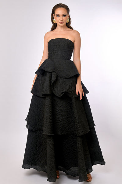 Krista Strapless Tiered Gown - Black SIZE 6 ONLY