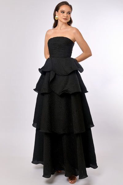 Krista Strapless Tiered Gown - Black SIZE 6 ONLY