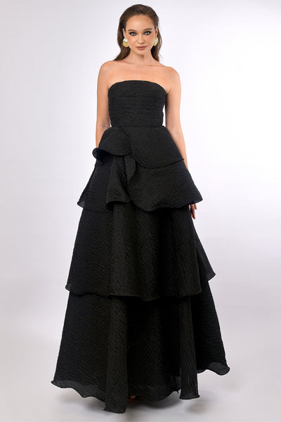 Krista Strapless Tiered Gown - Black SIZE 6 ONLY