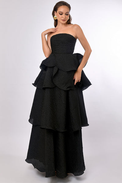 Krista Strapless Tiered Gown - Black SIZE 6 ONLY