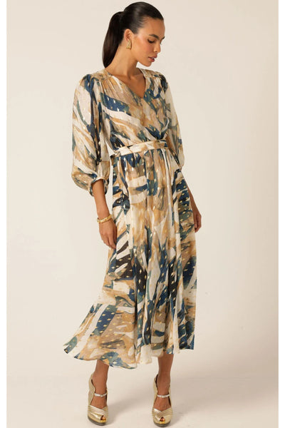 La Mer Midi Dress - Navy Sand Gold