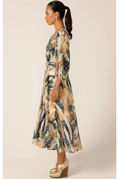 La Mer Midi Dress - Navy Sand Gold