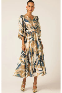 La Mer Midi Dress - Navy Sand Gold