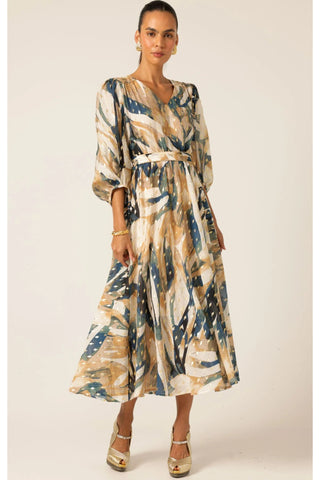 La Mer Midi Dress - Navy Sand Gold