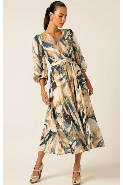 La Mer Midi Dress - Navy Sand Gold