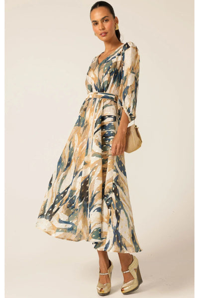 La Mer Midi Dress - Navy Sand Gold