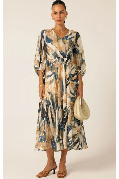 La Mer Midi Dress - Navy Sand Gold