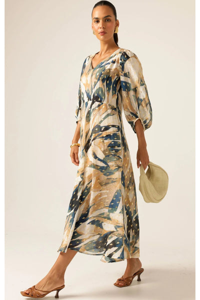 La Mer Midi Dress - Navy Sand Gold