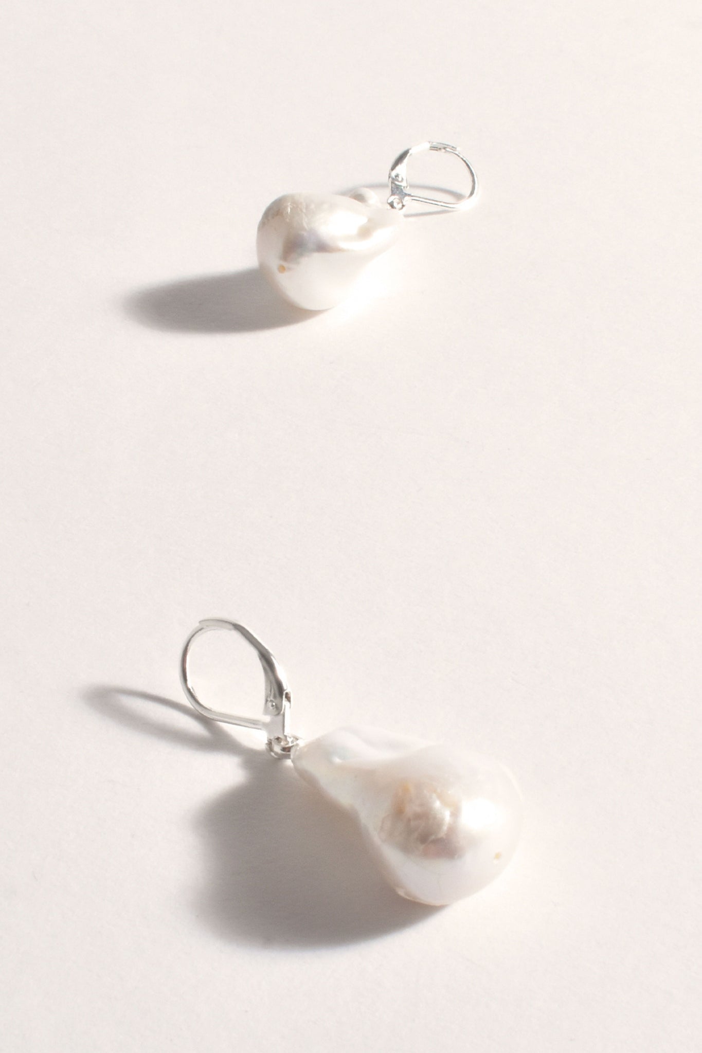 Large Freshwater Pearl French Hook Earrings - Silver