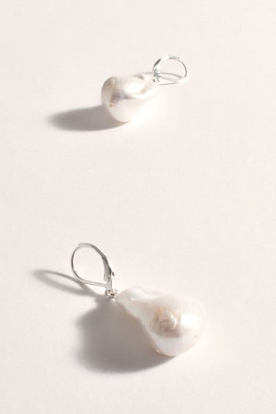 Large Freshwater Pearl French Hook Earrings - Silver