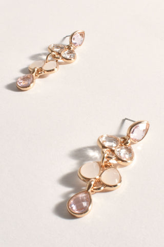 Layered Glass Teardrops Earrings - Pink White