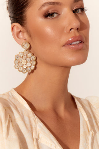 Layered Shell Statement Earrings - Natural Cream