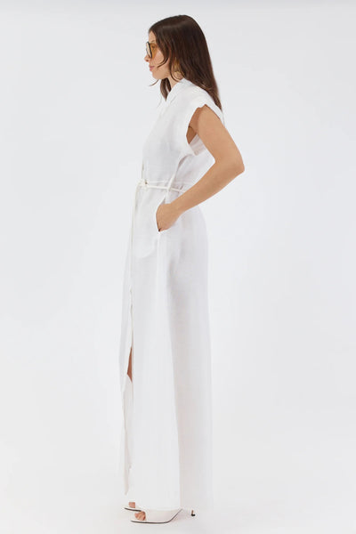Leanne Silk Linen Maxi Shirt Dress - White