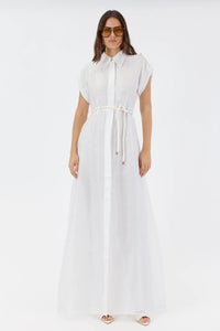 Leanne Silk Linen Maxi Shirt Dress - White