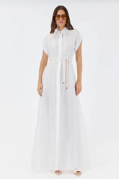 Leanne Silk Linen Maxi Shirt Dress - White