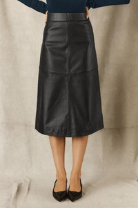 Leather Midi Skirt - Midnight Blue