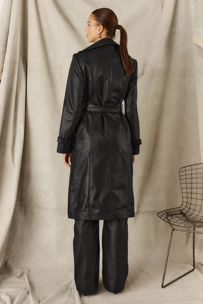 Leather Trench Coat - Midnight Blue