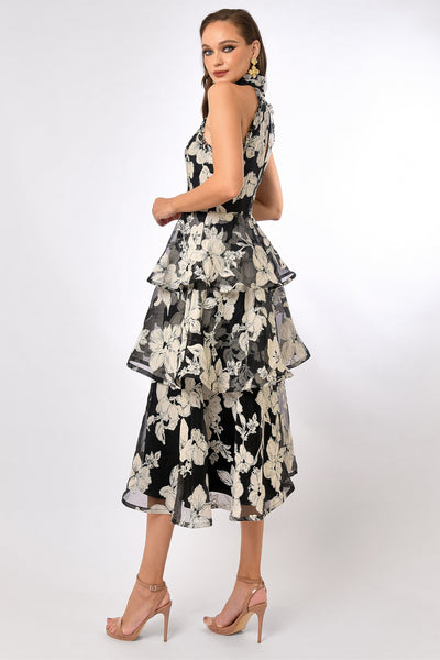 Lennox Triple Tiered Organza Midi Dress - Black White SIZE 14 ONLY