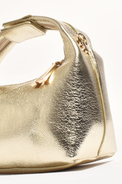 Lia Crackle Metallic Curved Small Bag - Gold