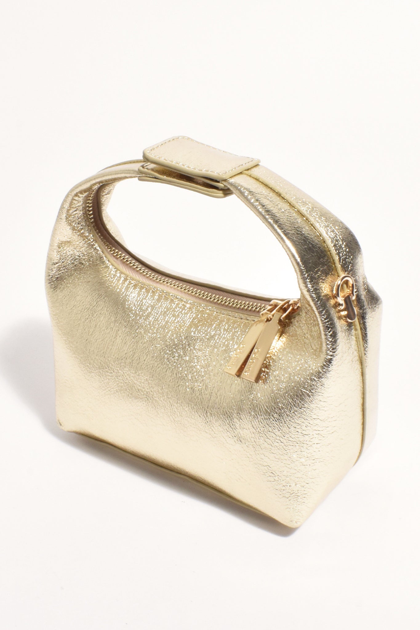 Lia Crackle Metallic Curved Small Bag - Gold